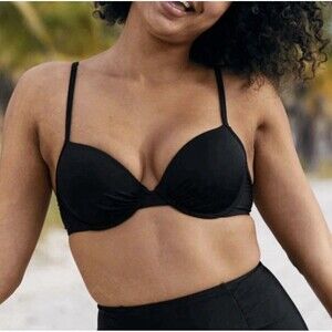 Aerie OG Lightly Lined Underwire Adjustable Bikini Top Size 34B Black NWT